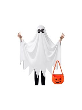 Spooktacular Creations Kids White Ghost Costume with Pumpkin Bag size various